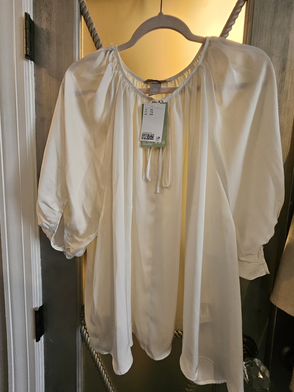 H&M Cream Peasant Blouse with Tie Neckline